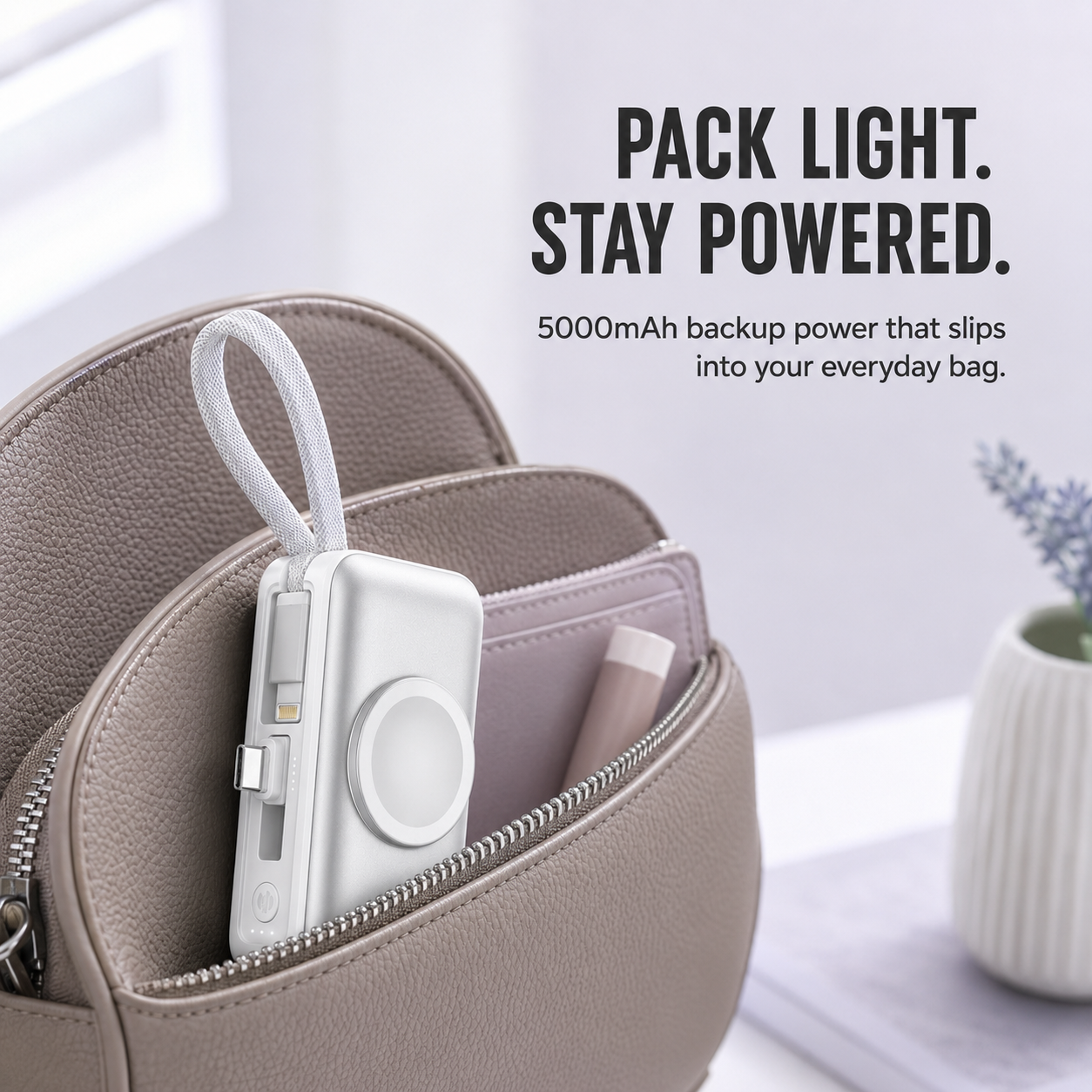 PowerGo™ 3‑in‑1 Draagbare Powerbank met Stand