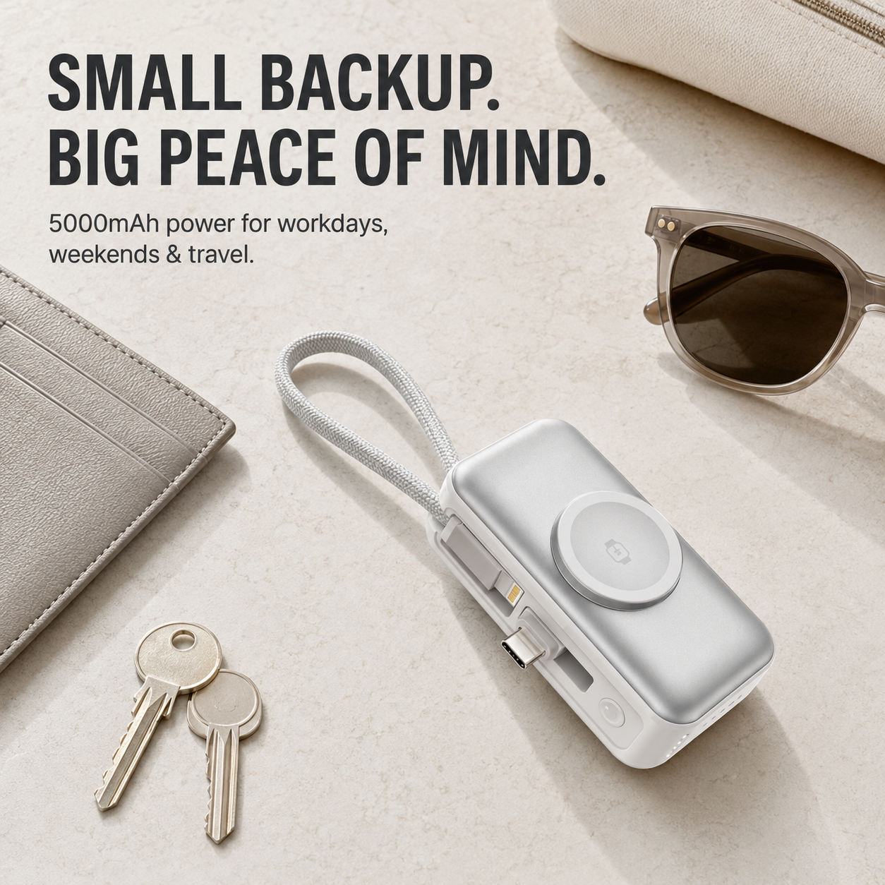 PowerGo™ 3‑in‑1 Draagbare Powerbank met Stand