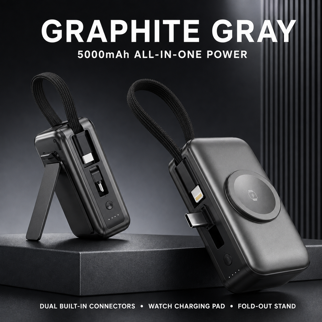 PowerGo™ 3‑in‑1 Draagbare Powerbank met Stand