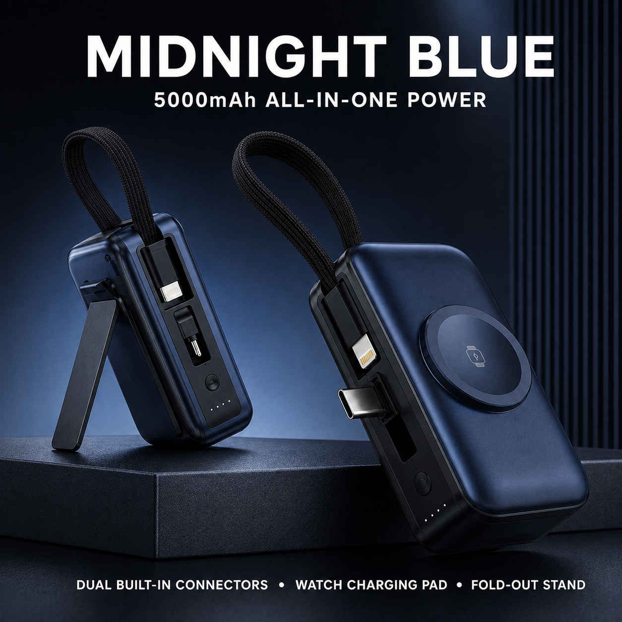 PowerGo™ 3‑in‑1 Draagbare Powerbank met Stand