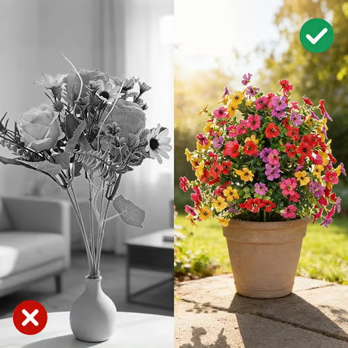 Buitendecoratie met kunstbloemen