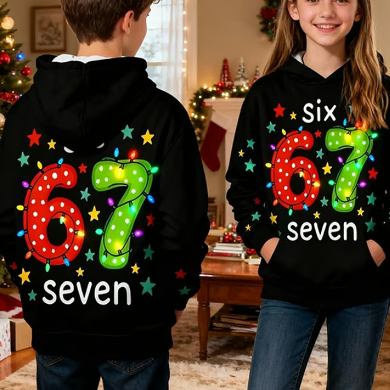 “67” 3D Print Hoodie voor Kinderen